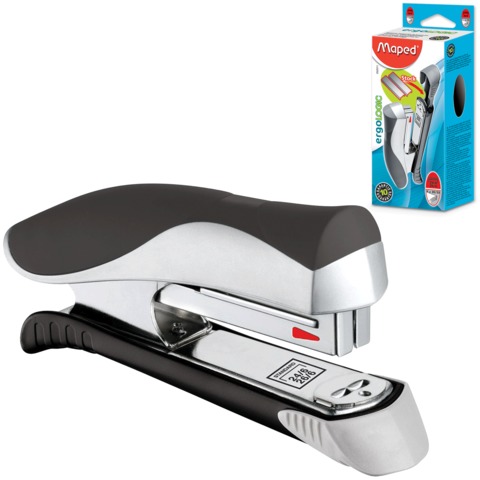 Степлер №24/6-26/6 MAPED "Ergologic", до 25 листов, с контейнером для скоб, серо-черный, 352511