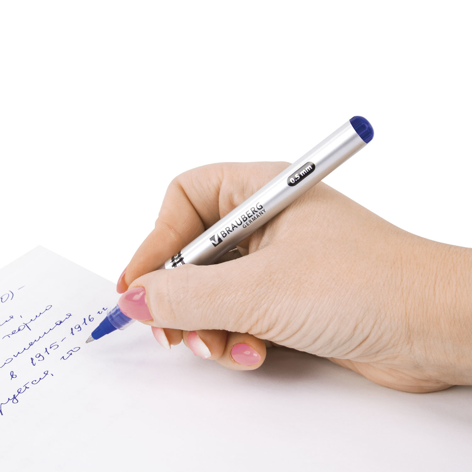 Ручка роллер BRAUBERG корпус серебристый, синие детали, толщ.письма 0,5 мм, синяя, 141556