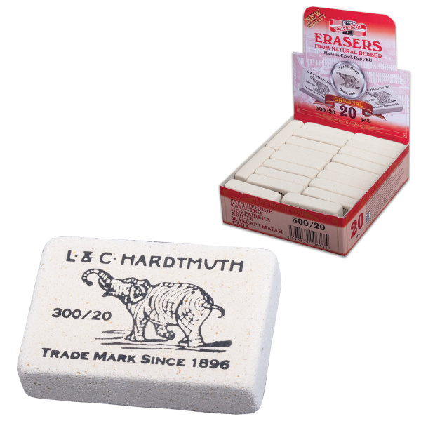 Ластик KOH-I-NOOR "Слон" 300/20, 45х32х12 мм, белый, прямоугольный, натуральный каучук