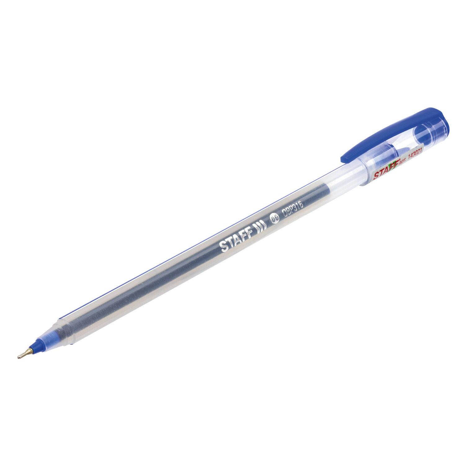 Ручка шариковая масляная STAFF "Basic", СИНЯЯ, корпус матовый, игольч узел 0,6 мм, лин письма 0,3 мм