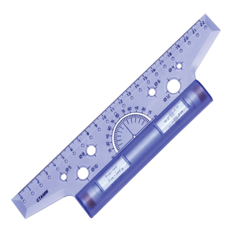 Линейка с роликом (рейсшина), СТАММ пластиковый ролик, 22см, с транспортиром, прозрачная, ЛР10