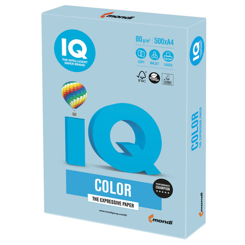 Бумага IQ (АйКью) color, А4, 80 г/м2, 500 л., пастель голубой лед, OBL70