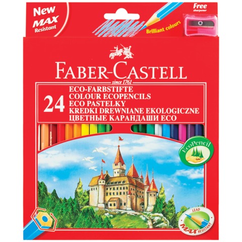 Карандаши цветные FABER-CASTELL "ECO Замок", 24 цвета, с точилкой, картонная упаковка с европодвесом