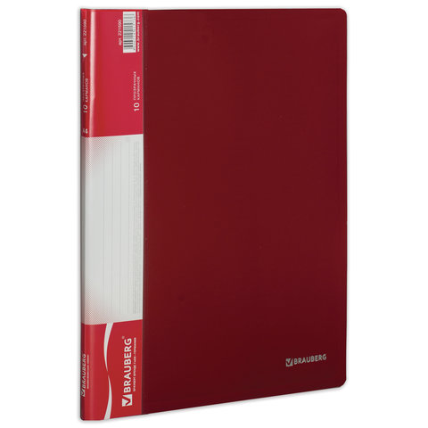 Папка  10 вклад. BRAUBERG "Стандарт" красная, 0,5мм