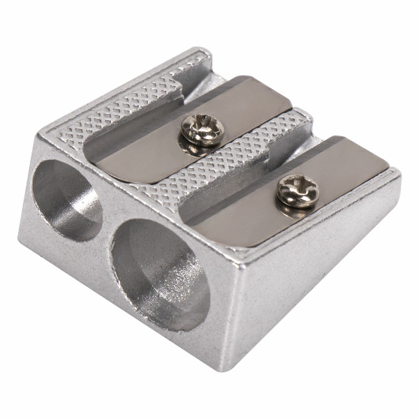 Точилка BRAUBERG "Agent 002", металлическая клиновидная, 2 отверстия, в карт. коробке, 222486