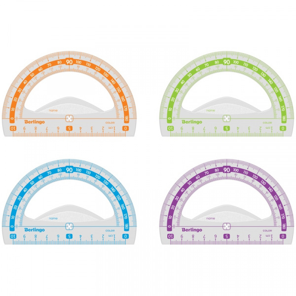 Транспортир 10см, 180° Berlingo "Color", пластиковый, ассорти, европодвес PT_30010