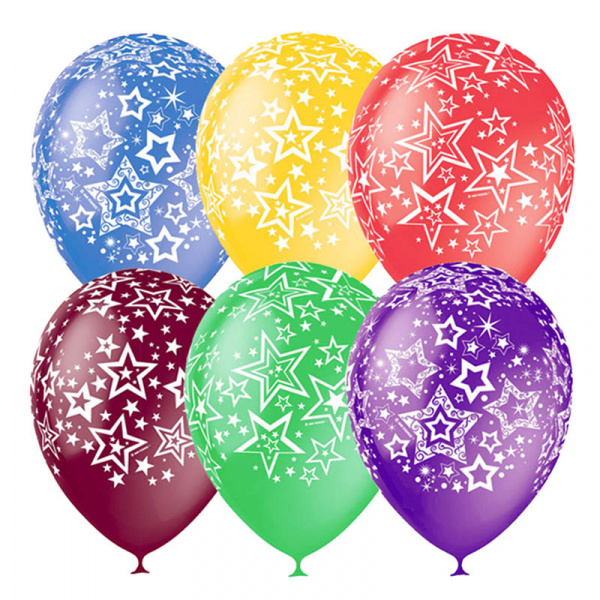 Воздушный шар, M12/30см, ПатиБум "Звезды", шелк+декор