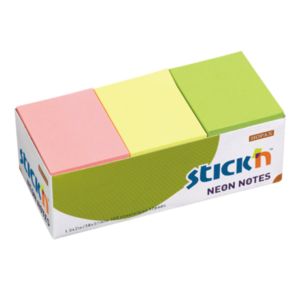 Блок самоклеящийся HOPAX НЕОН 38х50мм, 12х100л., 3 цвета