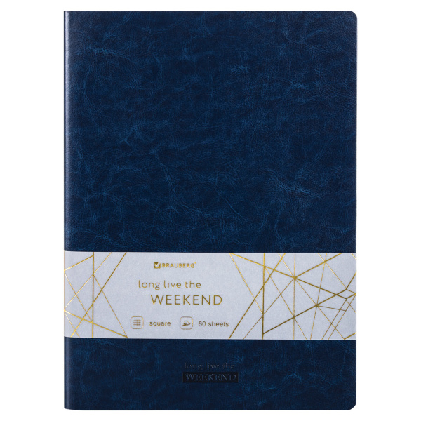 Тетрадь А4 60л. клетка BRAUBERG VIVA, обложка гладкий кожзам, сшивка, ТЕМНО-СИНИЙ