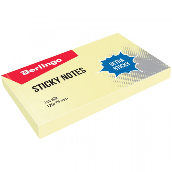 Блок самоклеящийся Berlingo "Ultra Sticky" 125*75мм 100л,, пастель, желтый