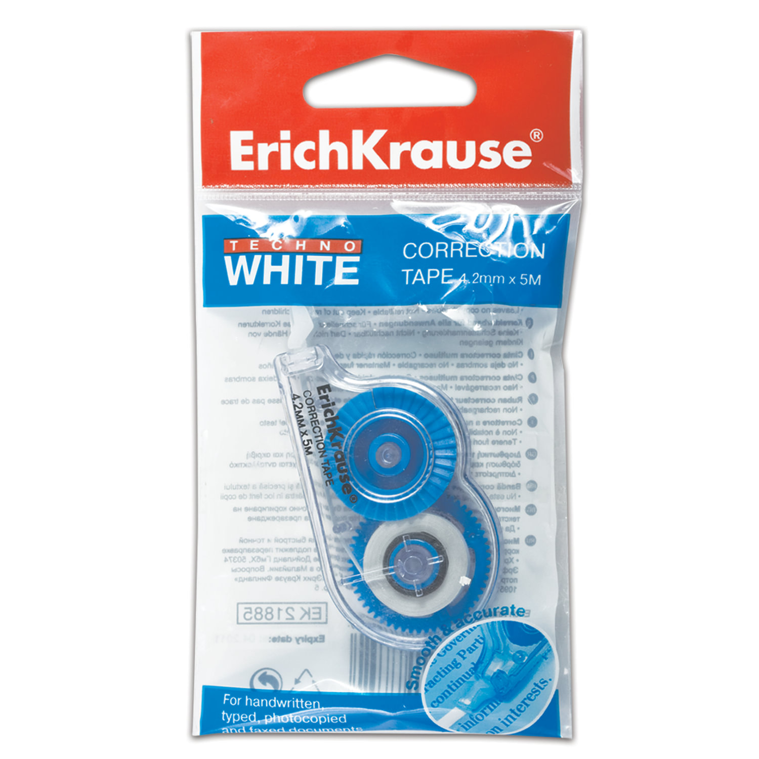 Корректирующая лента ERICH KRAUSE "Techno White Mini" 4мм*5м в упаковке с европодвесом, 21885