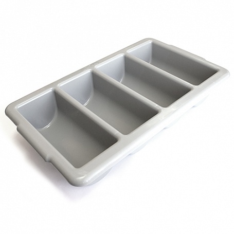 Емкость пластиковая для столовых приборов 4 ячейки, 540х325х105мм, серая 