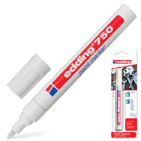 Маркер-краска лаковый EDDING, 2-4 мм, круглый наконечник, алюминиевый корпус, белый, Е750/49
