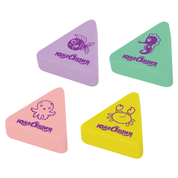 Ластик ЮНЛАНДИЯ "Морские обитатели", 27х27х9мм, цвет ассорти, треугольный