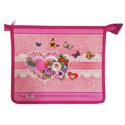 Папка для тетрадей А5, ламинат с цветной печатью, молния сверху, девочка, Гламур, ПТ-6277