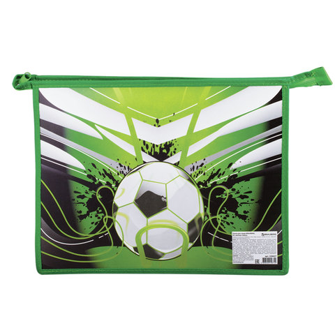 Папка для труда BRAUBERG, А4, пластик, молния сверху, цв. печать, мальчик, Футбол, 226627