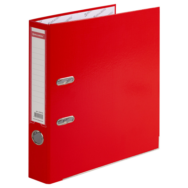 Папка-регистратор с покрытием из полипропилена, 50 мм, прочная, с уголком, BRAUBERG (БРАУБЕРГ), крас