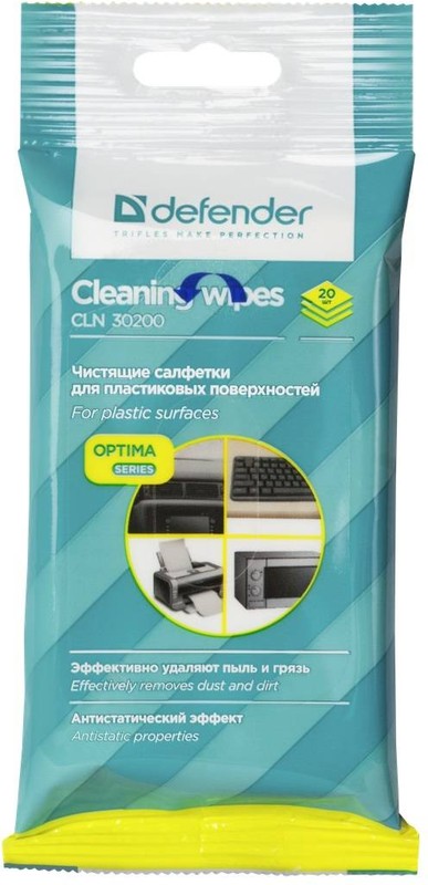 Салфетки чистящие влажные Defender, для поверхностей, в мягкой упаковке, 20шт.