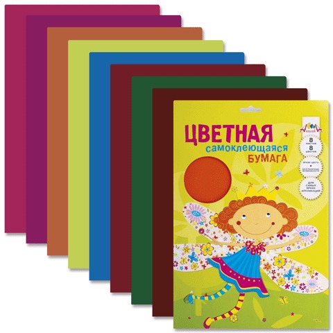 Цветная бумага А4 "КТС-про", САМОКЛЕЯЩАЯСЯ 8л. 8цв. С 58801,02