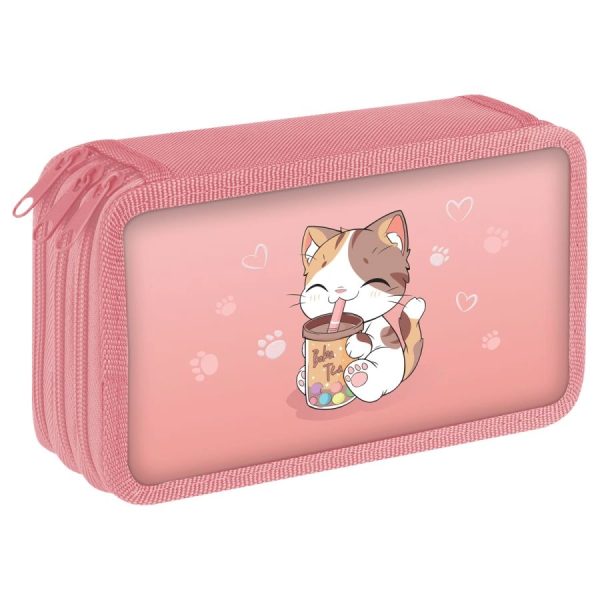 Пенал 3 отделения, 190*110 ArtSpace "Kitty with a mug", ламинированный картон, фольга