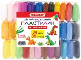 Пластилин супер лёгкий воздушный застывающий 36 штук (32 цвета + 2 белых + 2 черных), 310 г, 3 стека