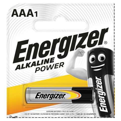 Батарейка ENERGIZER Power, AAA LR3, 1 шт., АЛКАЛИНОВАЯ, в блистере, 1,5 В (работает до 10 раз дольше