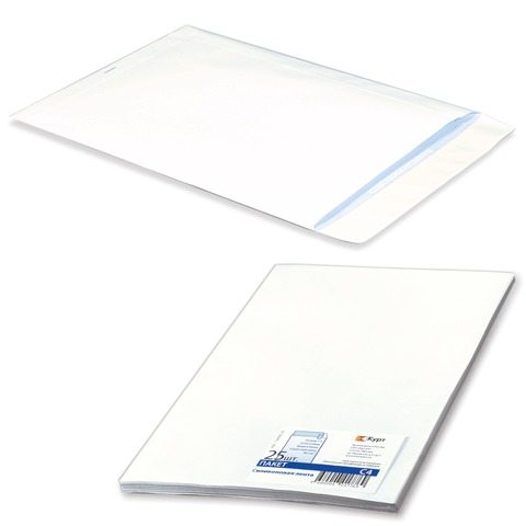 Конверт-пакеты плоские BUSINESSPACK, 229х324 мм, отрывная полоса, белые, на 90 л.