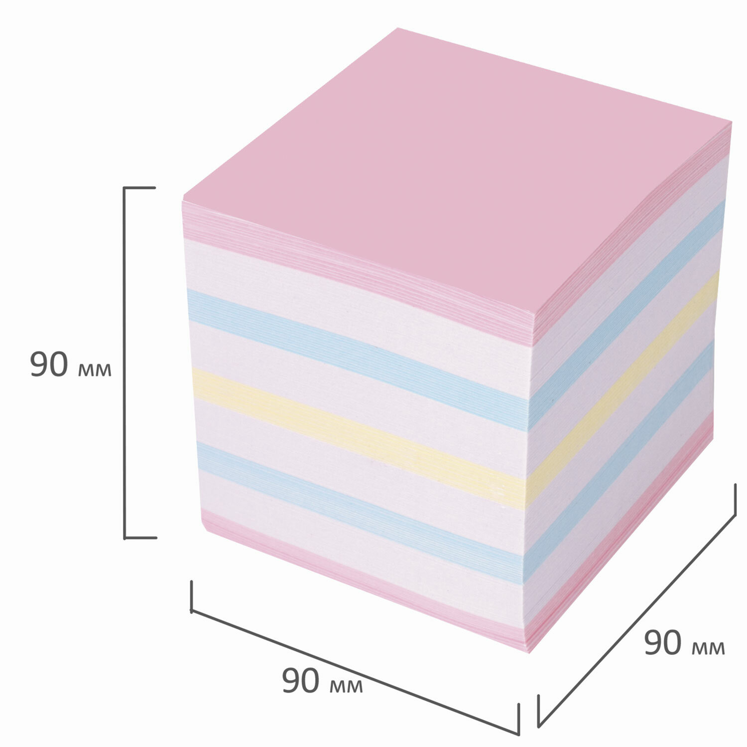 Блок для записей STAFF проклеенный, куб 9х9х9 см, цветной, чередование с белым, 129208 