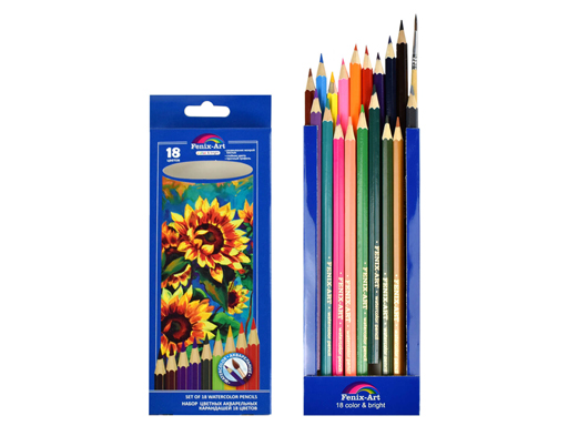 Набор цв. акварел. карандашей 18шт. арт.39631/20 ПОДСОЛНУХИ (древ. обл., картон. коробка с выдвижн.