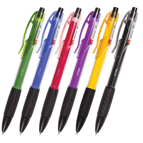 Ручка шариковая BRAUBERG автоматическая "Violin" корп ассорти, толщ.письма0,7мм, рез.держ,141191,син