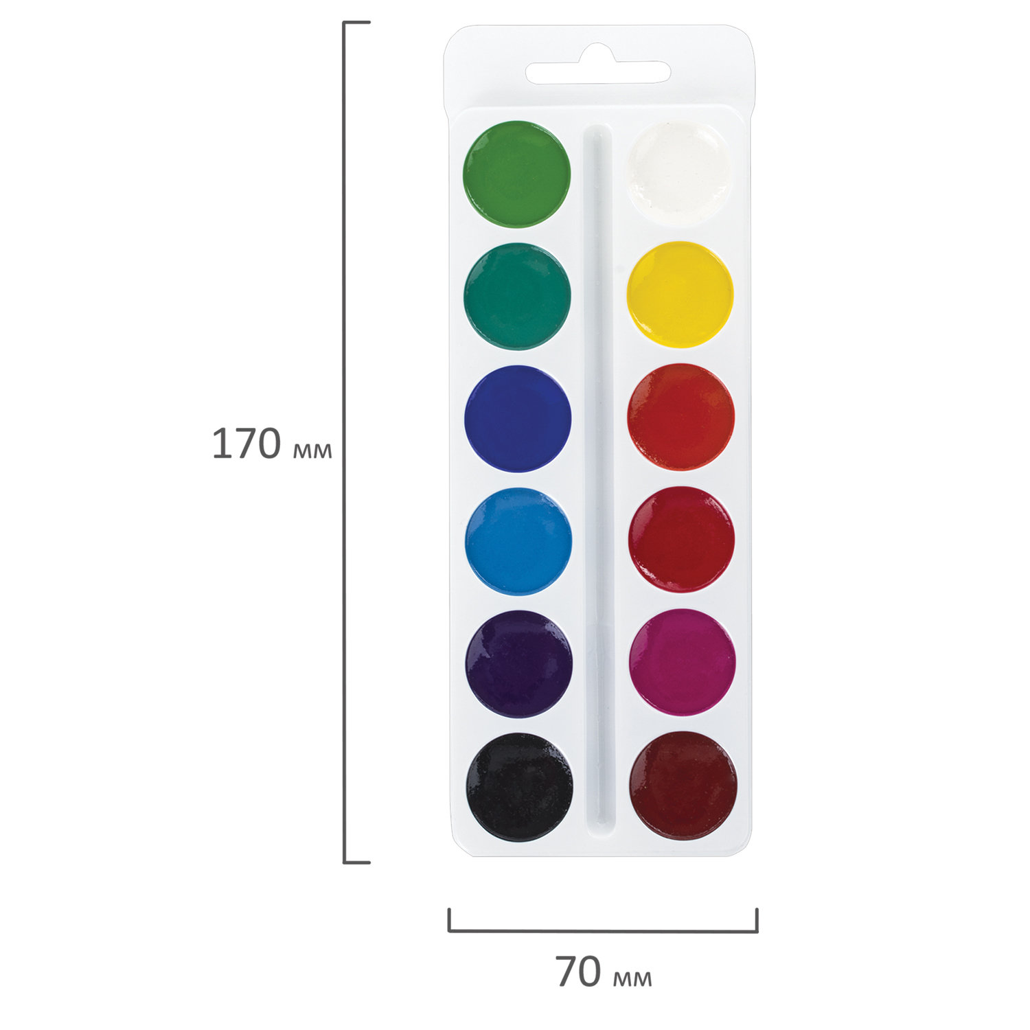Краски акварельные ПИФАГОР, 12 цветов, медовые, без кисти, картонная коробка, пластиковая подложка