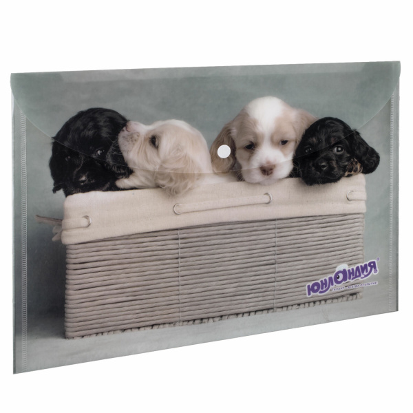 Папка-конверт с кнопкой ЮНЛАНДИЯ "Щенки", А4, 160 мкм, до 100 листов, цветная печать, 228050 Папка-конверт с кнопкой ЮНЛАНДИЯ "Щенки", А4, 160 мкм, до 100 листов, цветная печать, 228050