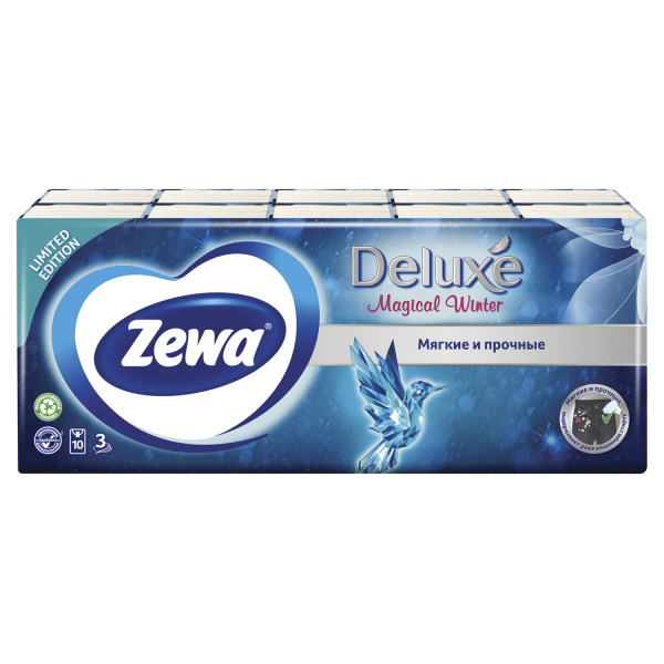Платки носовые ZEWA Delux, 3-х сл., 10шт. х (СПАЙКА 10 пач.), 51174, шк/ 68002