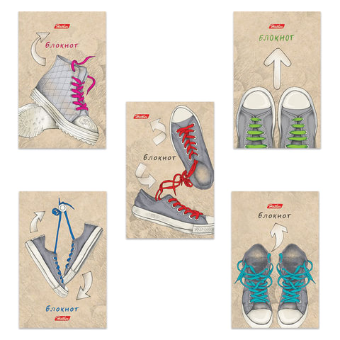 Блокнот А7 48л., склейка, 3-х цв. блок, HATBER, Кеды, 65*100мм, 48Б7B1к(B187913)
