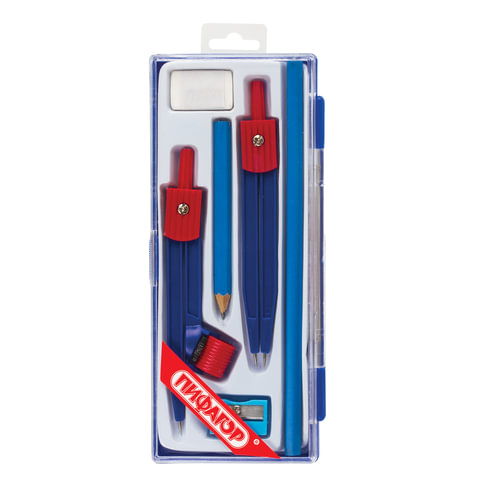 Готовальня ПИФАГОР 6 предм., пенал с подвесом