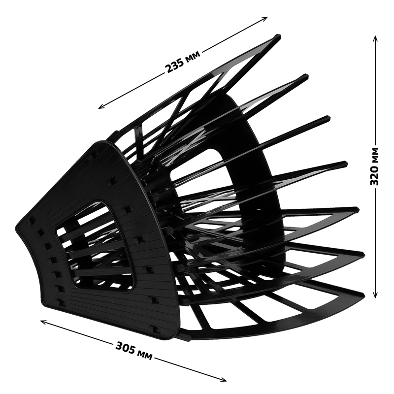 Лоток для бумаг СТАММ "Эконом", 7-ми секционный, 6 отделений, черный, ЛТ418