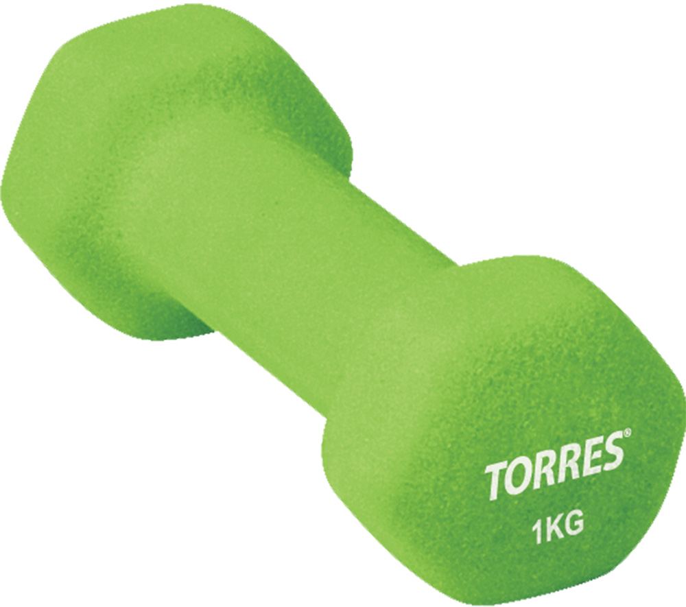 Гантель "TORRES 1 кг" арт.PL50011, металл в неопреновой оболочке, форма шестигранник, зеленый 