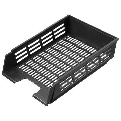 Лоток горизонтальный для бумаг СТАММ с пазами, сетчатый, черный, ЛТ76 