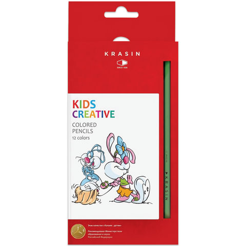 Карандаши цветные КРАСИН "Веселый кролик", 12 цв., заточенные, 177 мм, 12KW000101H