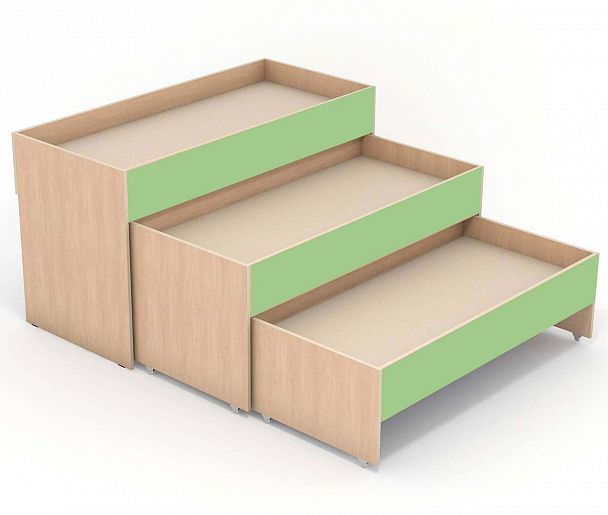 Кровать 3-х ярусная на металлокаркасе (1490х640х860мм) корпус клен, фасад зеленый, М715