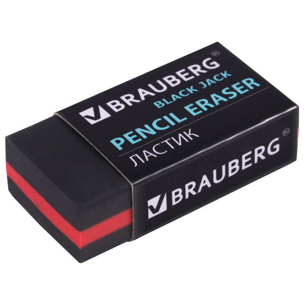 Резинка стирательная BRAUBERG "BlackJack" в карт. держ, 40х20х11мм, трёхслойная, цвет чёрн, 222466