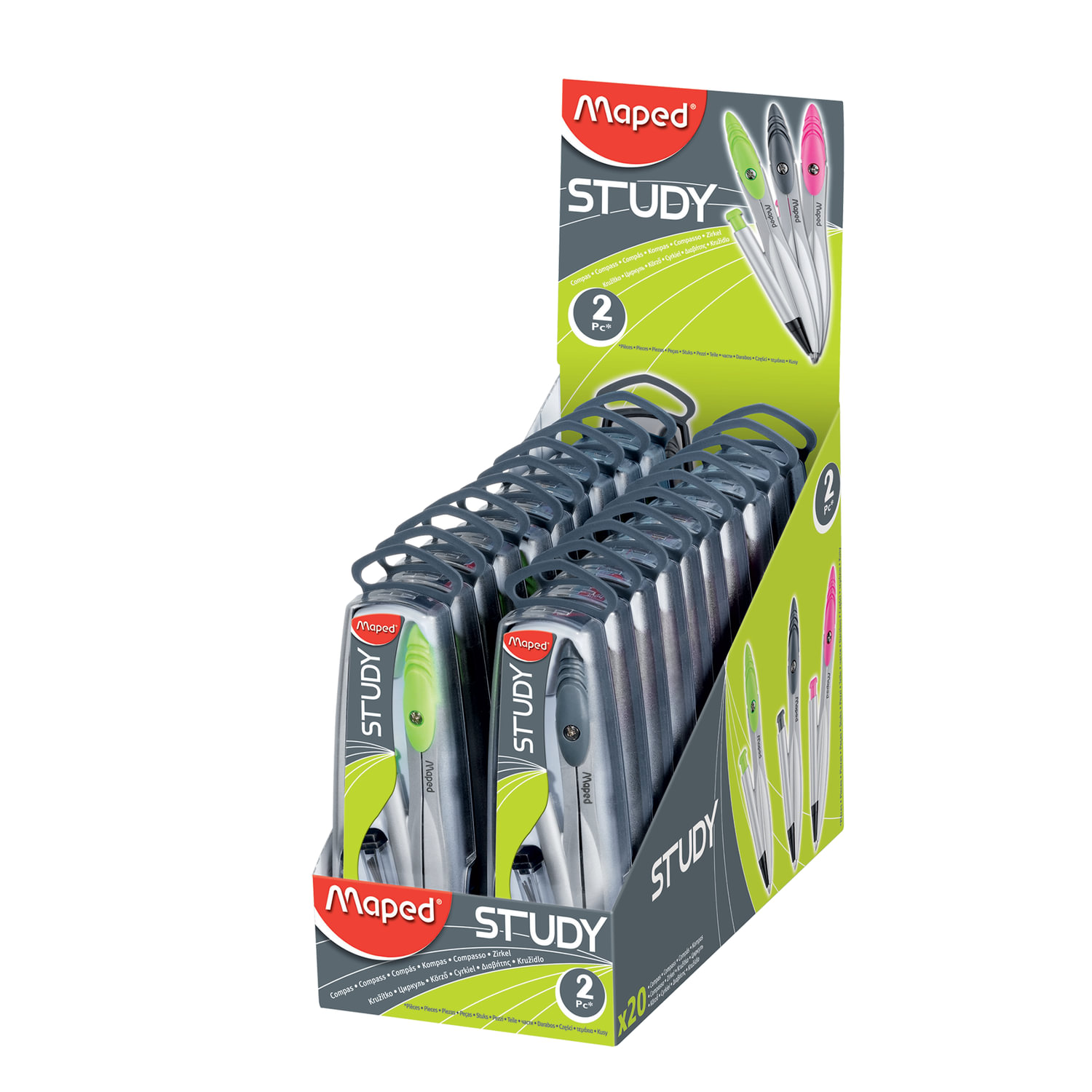 Циркуль MAPED (Франция) "Study", 120мм, металл, мех.кар.0,5мм+грифель,ассорти,пенал с европод,119430