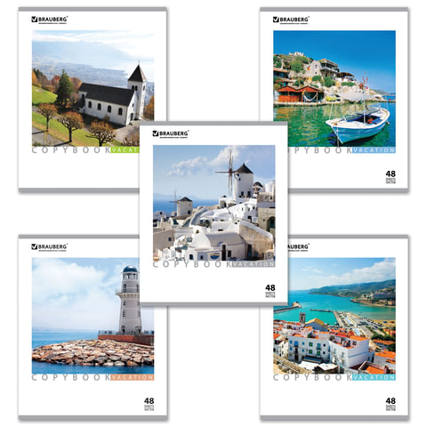 Тетрадь 48л. кдетка BRAUBERG, офсет, обл. мел. карт. Vacation (Каникулы), ассорти