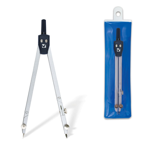 Циркуль BRAUBERG (БРАУБЕРГ) "Passe", 155 мм, 2 сгибаемых ножки, подстраиваемая игла, чехол, 210317