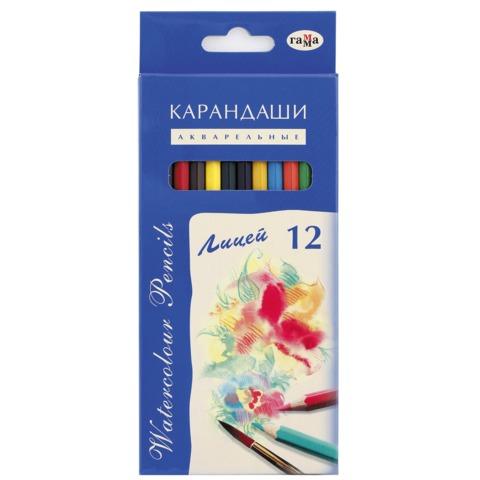 Карандаши цветные ГАММА "Лицей", 12 цв, акварельные картонная упаковка с европодвесом, 261019