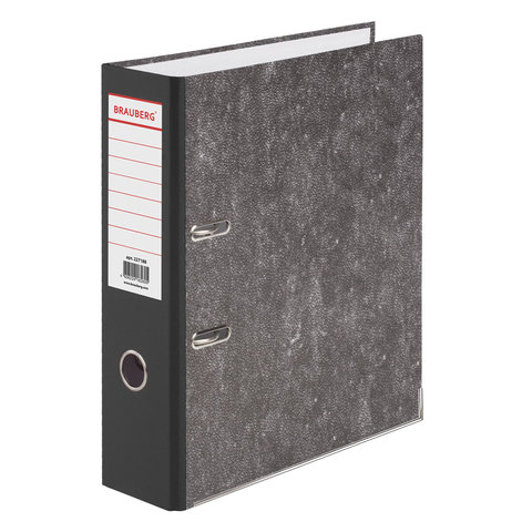 Папка-регистратор BRAUBERG, усиленный корешок, мраморное покрытие, 80 мм, с уголком, черная, 2271