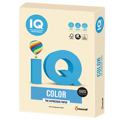 Бумага IQ (АйКью) color, А4, 160 г/м2, 250 л., пастель кремовая