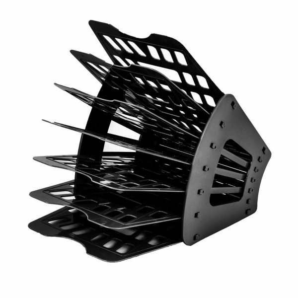 Лоток для бумаг веерный BRAUBERG "Basic" 7-ми секционный, 6 отделений, сетчатый, черный, 237019