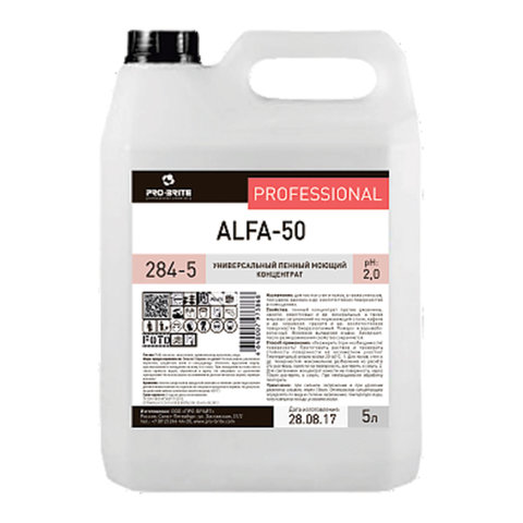 Средство моющее универсальное PRO-BRITE ALFA-50, 5л кислотное, пенное, концентрат, 284-5