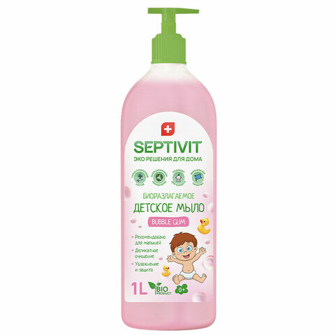 Мыло жидкое ДЕТСКОЕ 1л, SEPTIVIT "Bubble gum", гипоаллергенное, биоразлагаемое, дозатор
